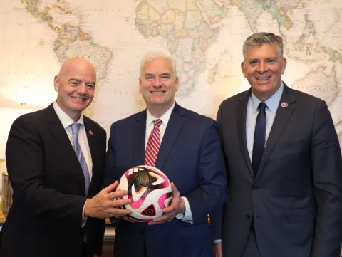 FIFA President Infantino, House Whip Tom Emmer, and Rep. Darin LaHood